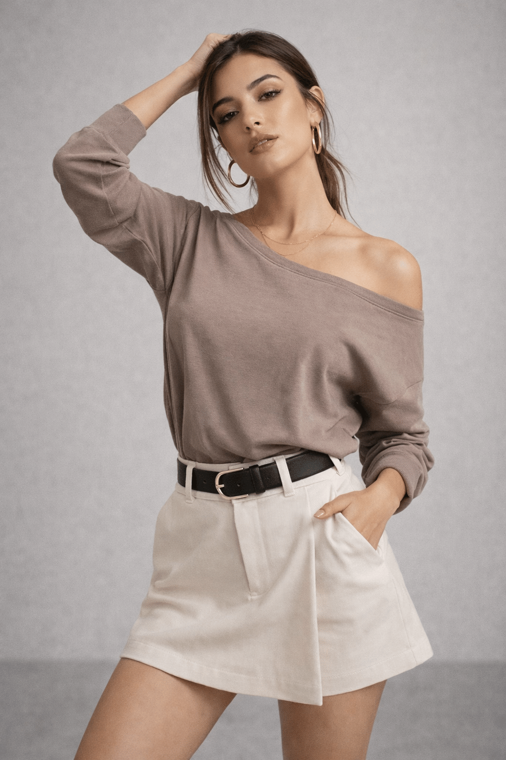Kadın Vizon Düşük Omuz Modal Bluz