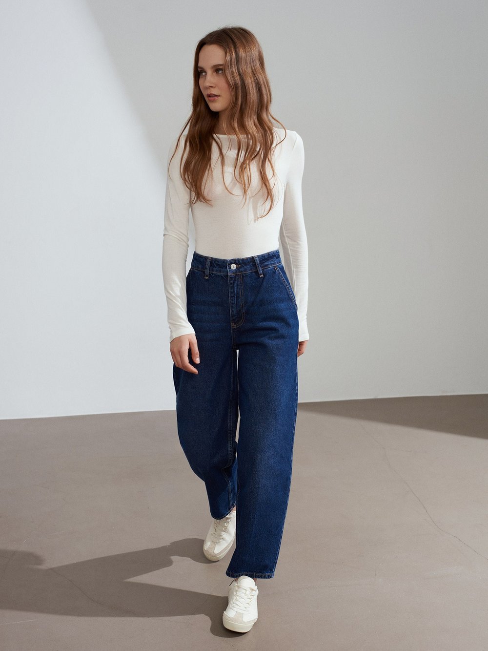 100% Cotton High Rise Jeans Navy