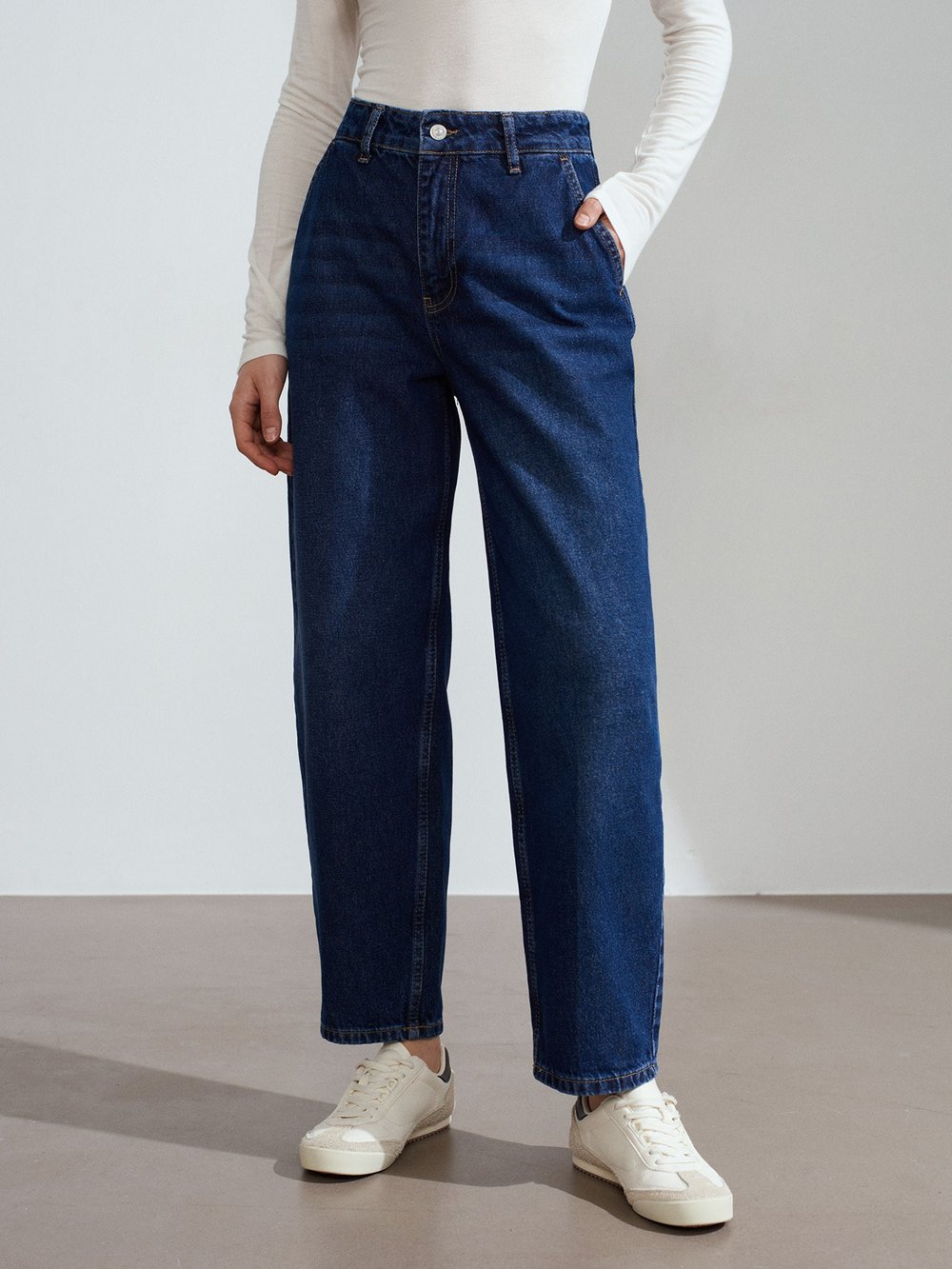 100% Cotton High Rise Jeans Navy