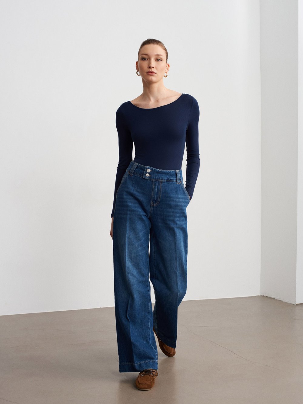 100% Cotton Wide Leg Jeans Blue