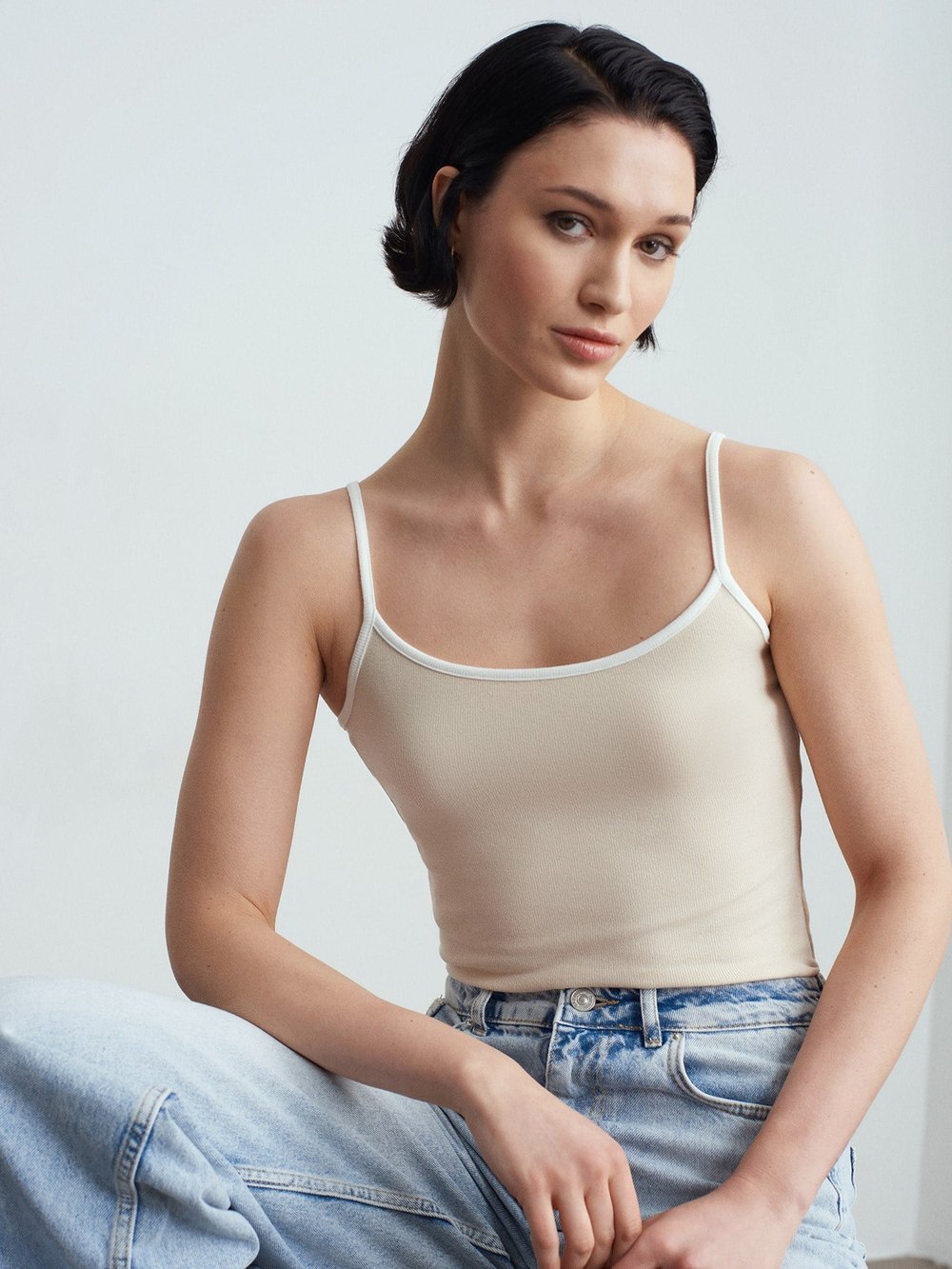 Alveria Contrast Stone Strap Top