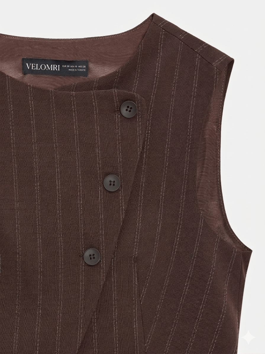 Asymmetric Buttoned Brown Vest