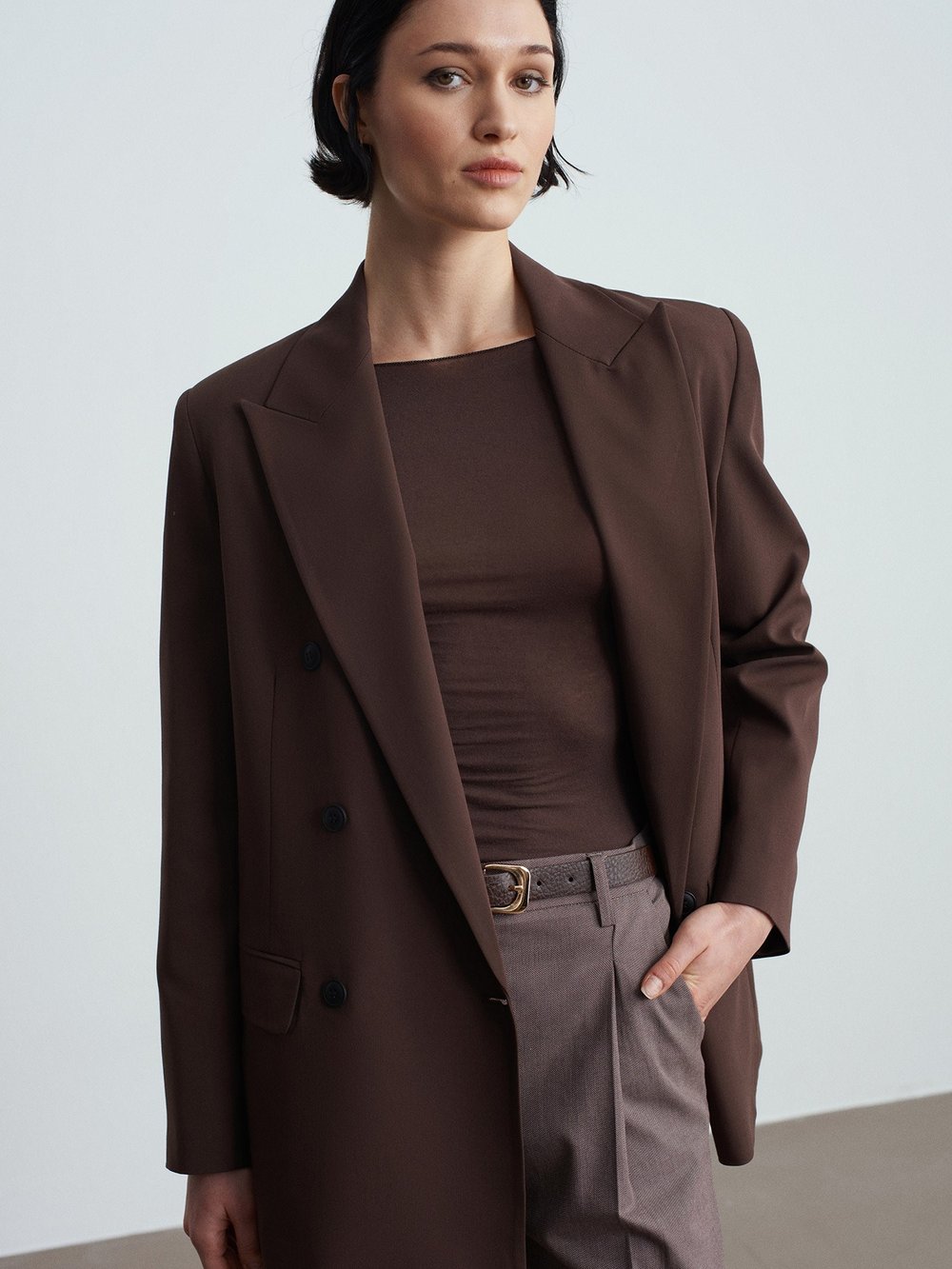 Double Breasted Tailored Brown Blazer