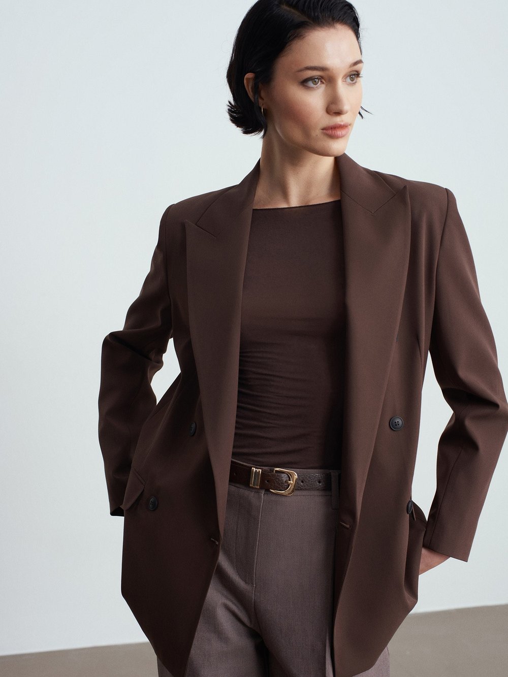 Double Breasted Tailored Brown Blazer