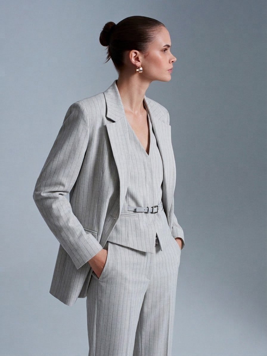 Grey Pinstripe Blazer Jacket