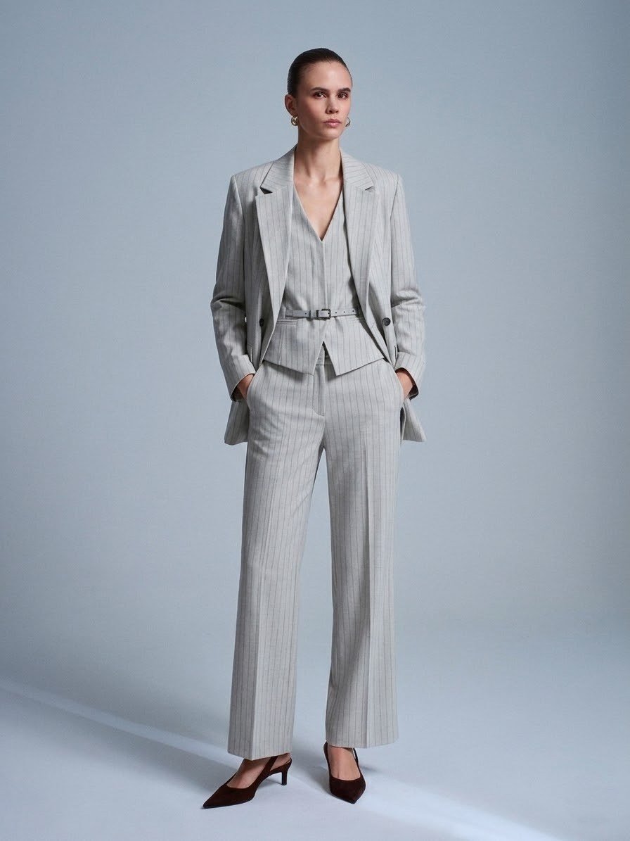 Grey Pinstripe Blazer Jacket