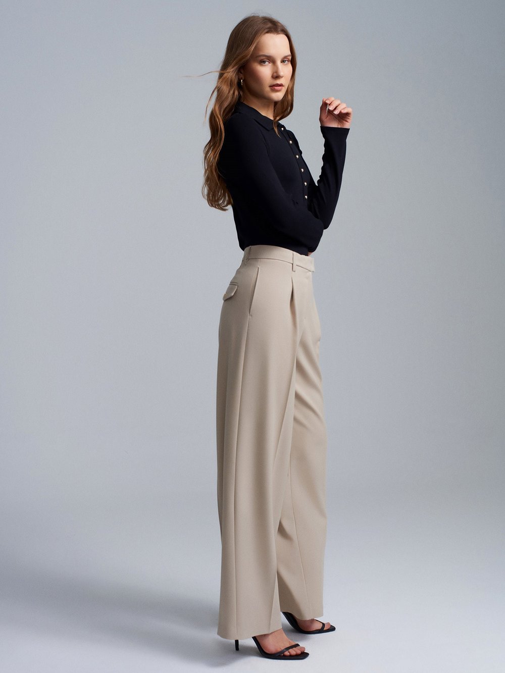 High Waist Wide Leg Trousers Stone