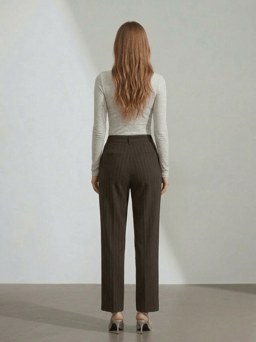 Pleated Straight Leg Brown Trousers