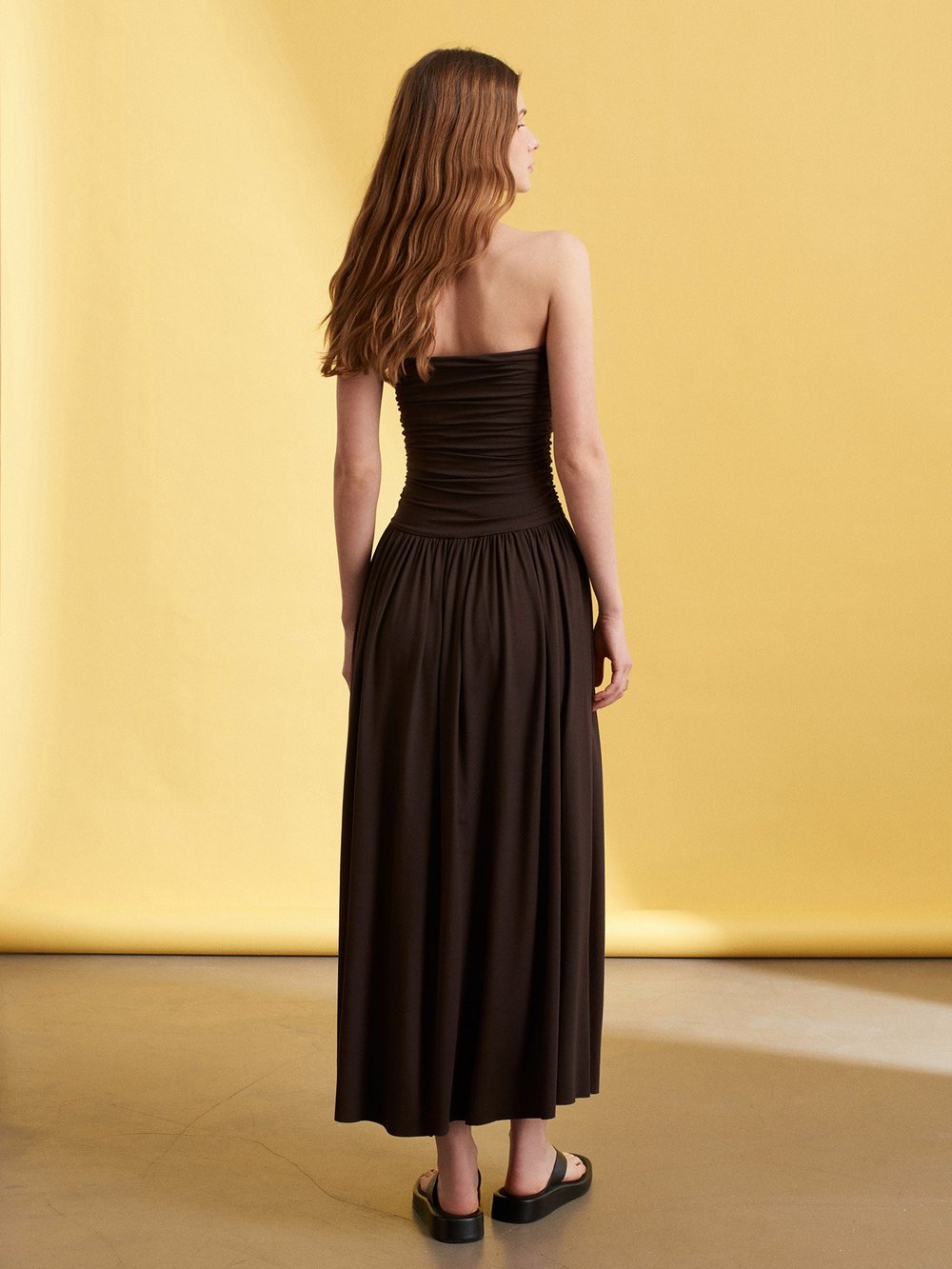 Strapless Ruched Dress Dark Brown