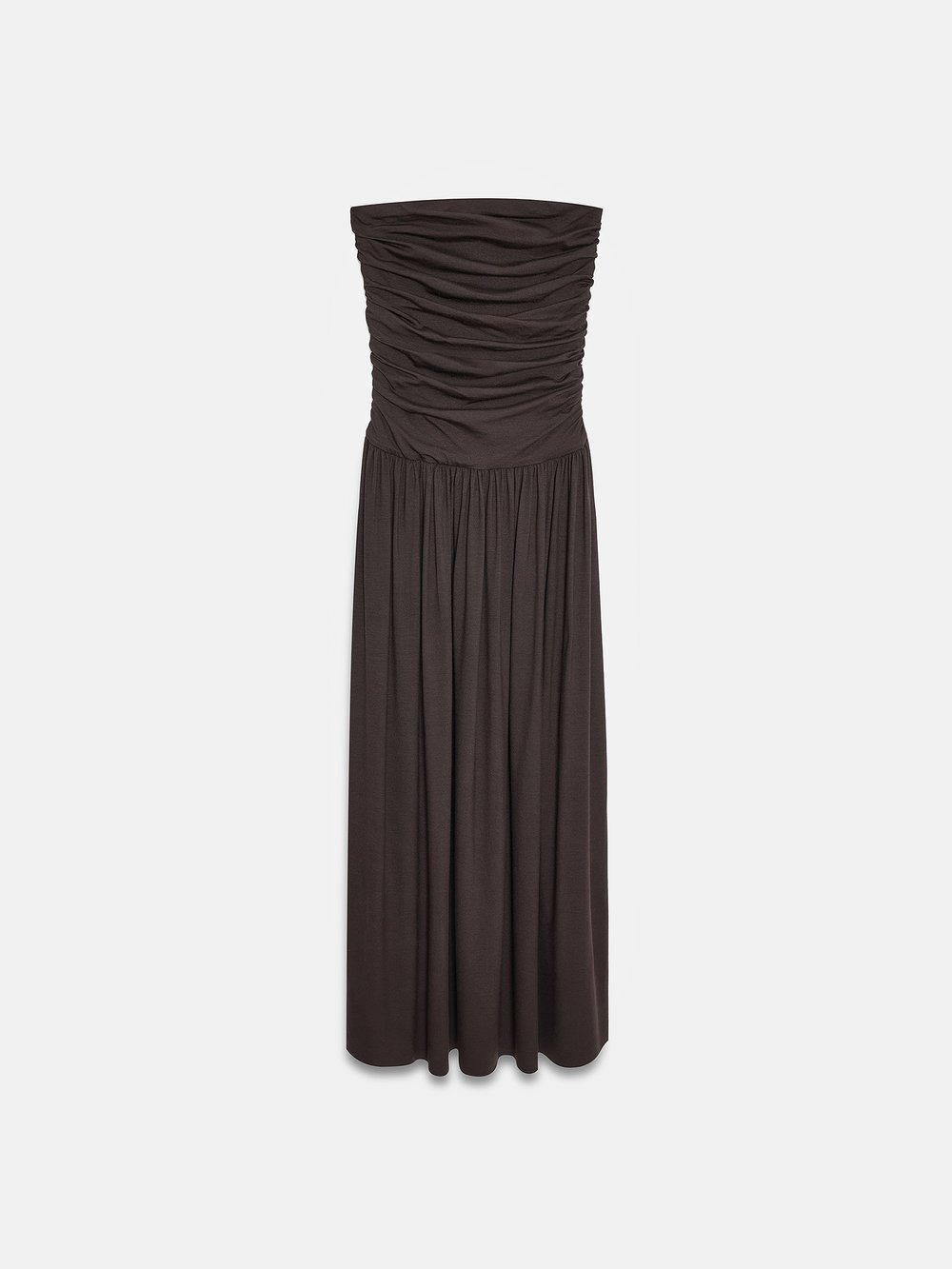 Strapless Ruched Dress Dark Brown