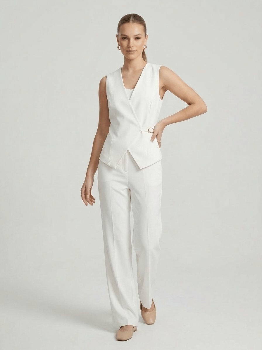 Tailored Buckle Detail Waistcoat Ivory White