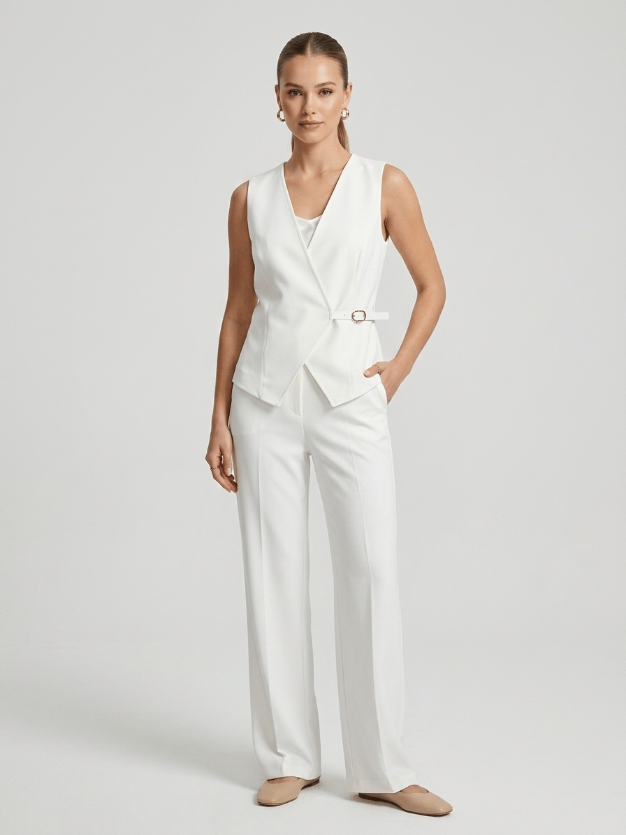 Tailored Buckle Detail Waistcoat Ivory White