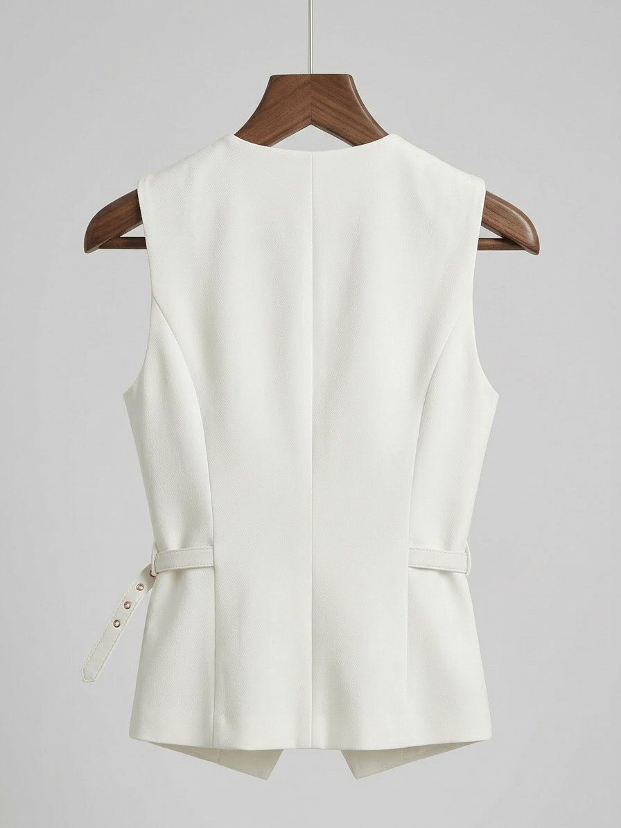 Tailored Buckle Detail Waistcoat Ivory White