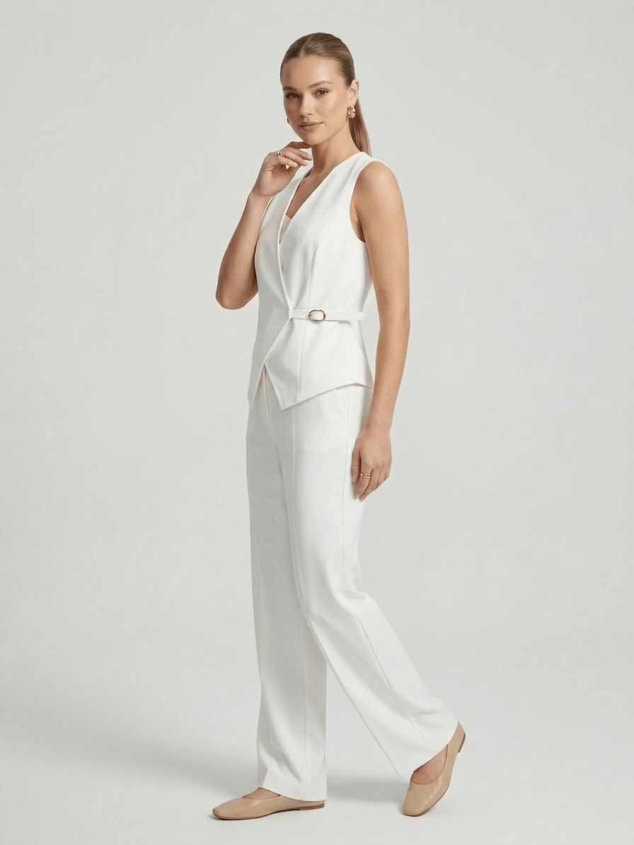 Tailored Buckle Detail Waistcoat Ivory White