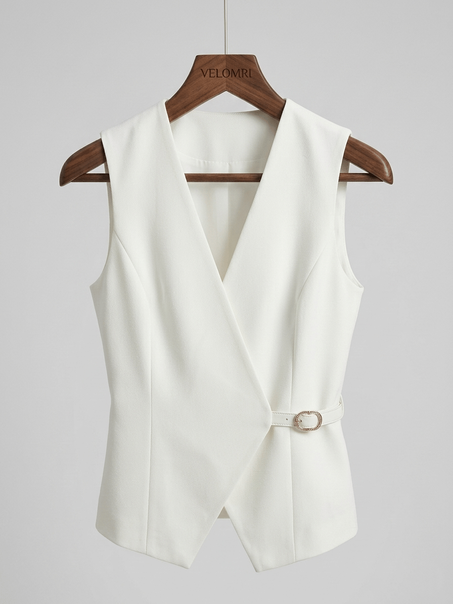 Tailored Buckle Detail Waistcoat Ivory White