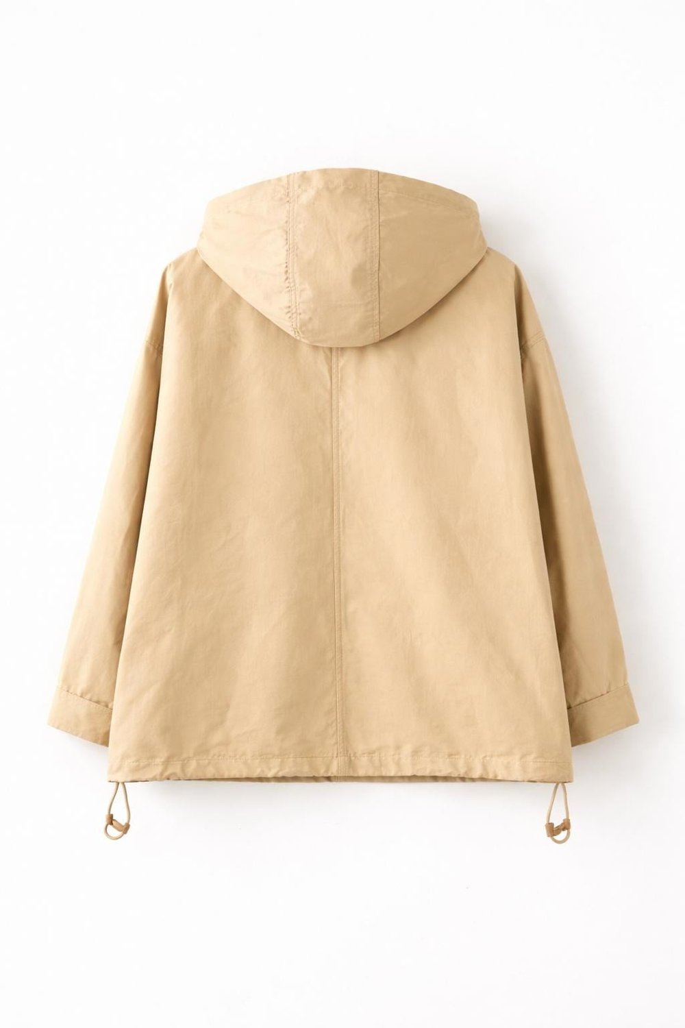 Bej Kapüşonlu Oversize Trenç