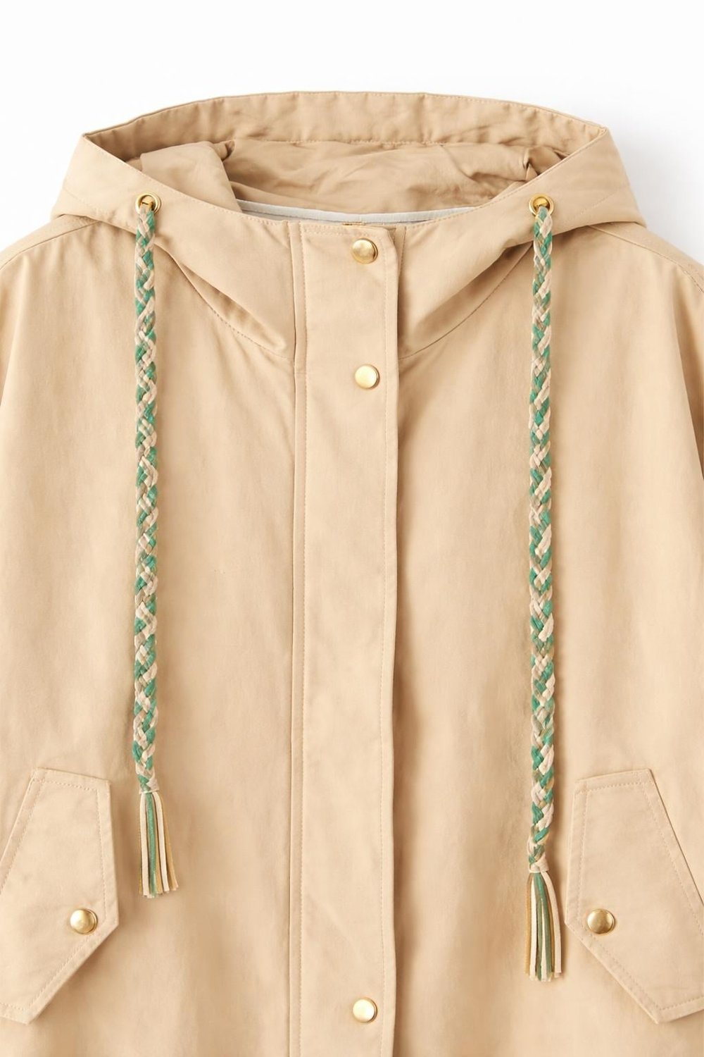 Bej Kapüşonlu Oversize Trenç