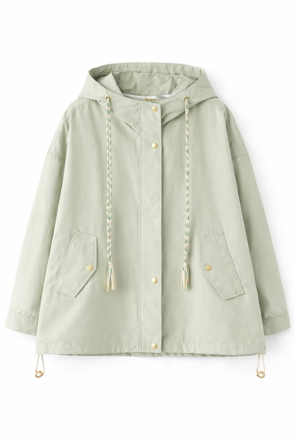 Su Yeşili Kapüşonlu Oversize Trenç