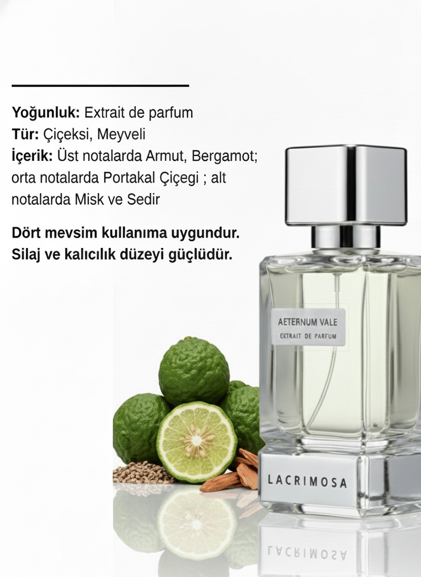 Aeternum Vale 50 ml Unisex Parfüm Çiçeksi&Meyveli Armut, Portakal Çiçeği, Misk
