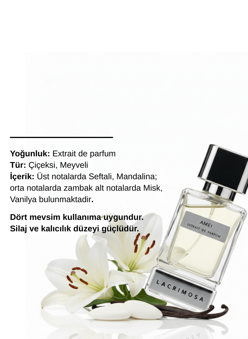 Amei 50 ml Kadın Parfüm Çiçeksi & Meyveli Zambak, Mandalina, Şeftali, Misk, Vanilya