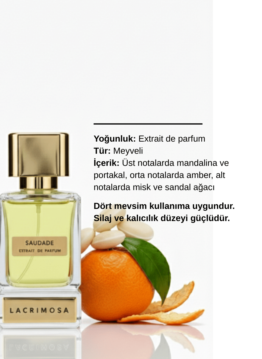 Saudade 50 ml Kadın Parfüm Meyveli Mandalina, Portakal, Amber, Misk, Sedir