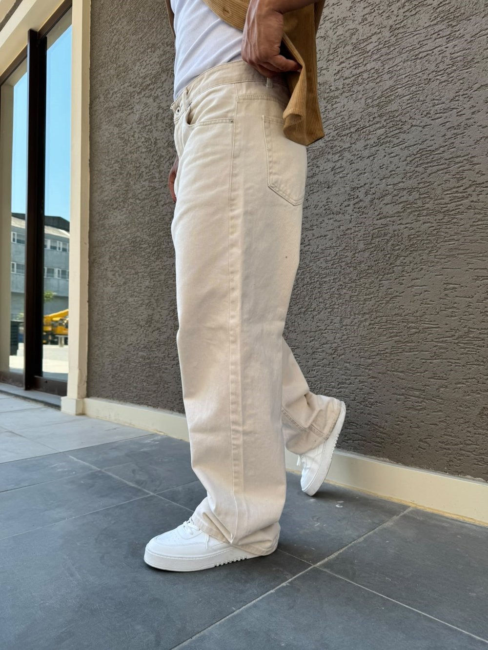 Bej Extra Baggy Kot Pantolon
