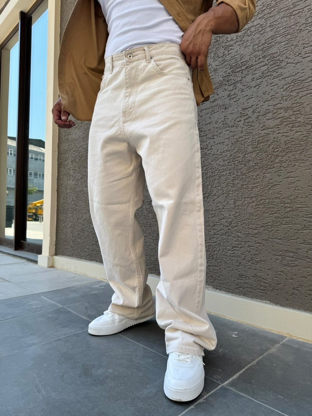 Bej Extra Baggy Kot Pantolon