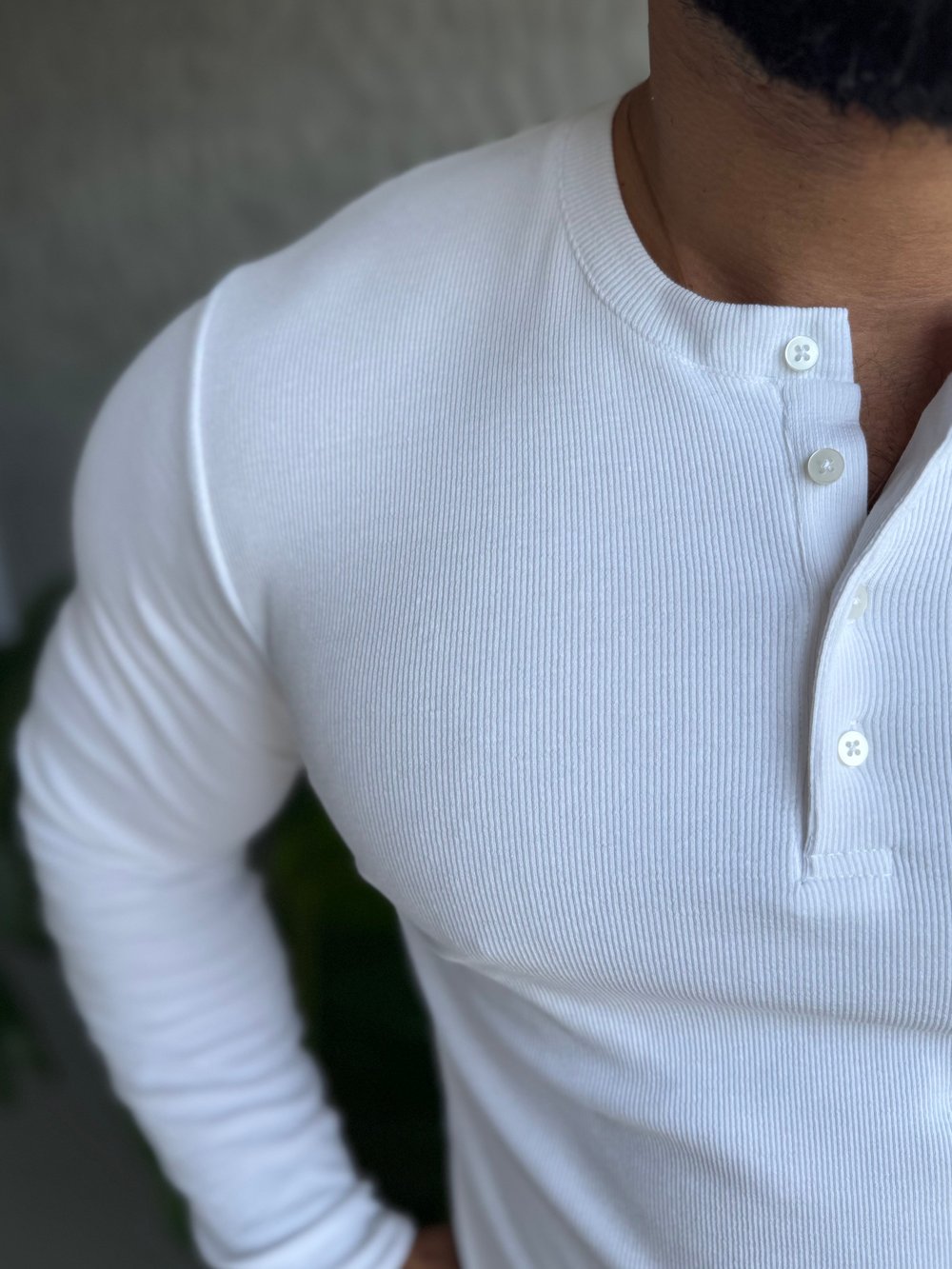 Beyaz Düğme Detay Pamuk Sweat