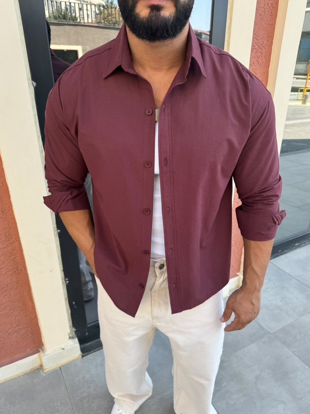 Bordo Basic Crop Uzun Kol Gömlek