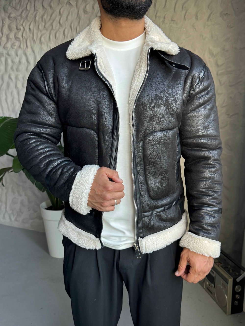 Ekru Pilot Yaka Kürklü Mont