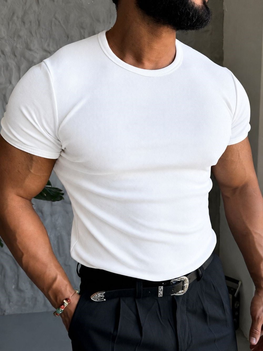Fit Crop Ribana Tişört Modeli Beyaz  