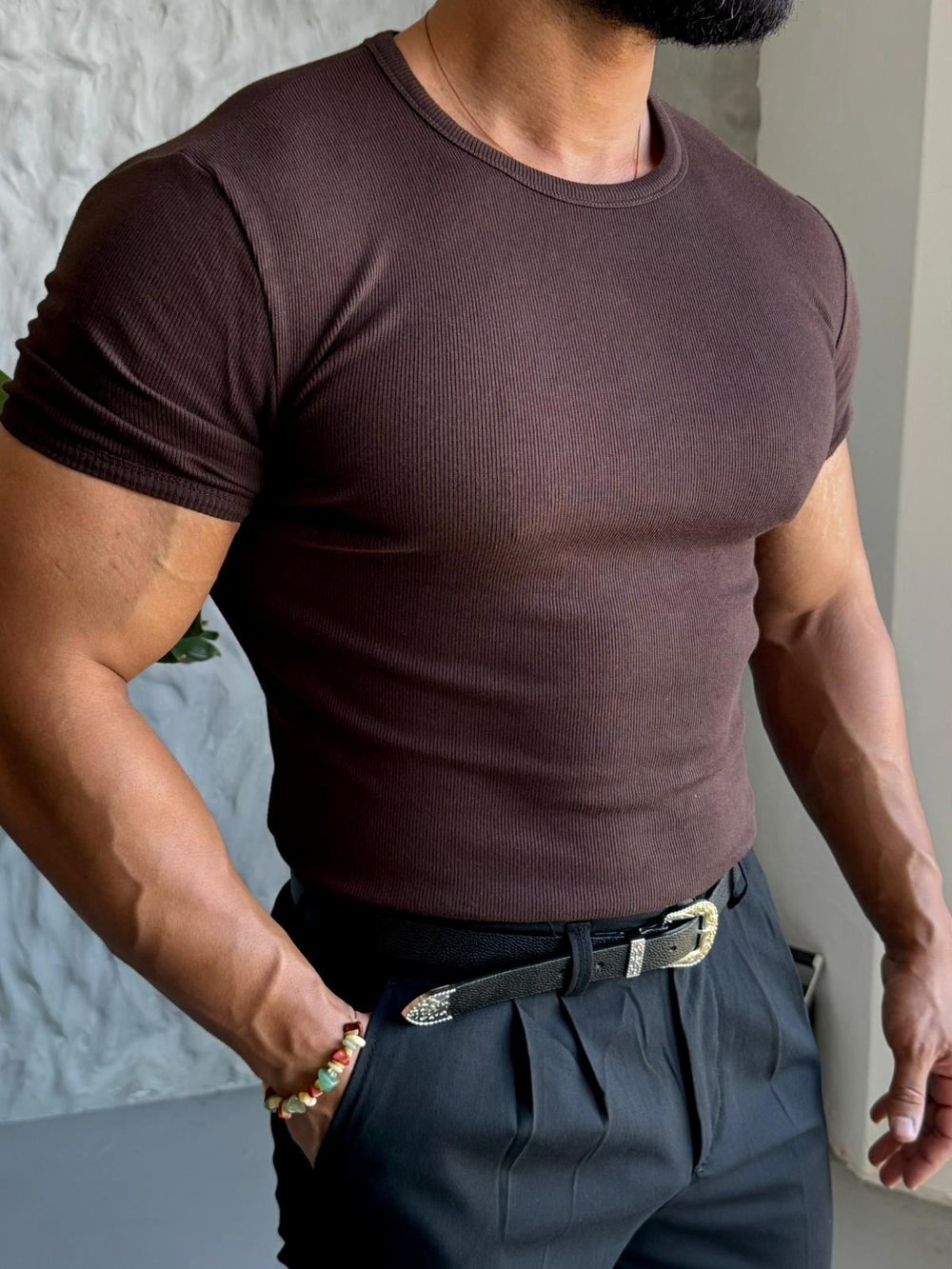 Fit Crop Ribana Tişört Modeli Kahverengi