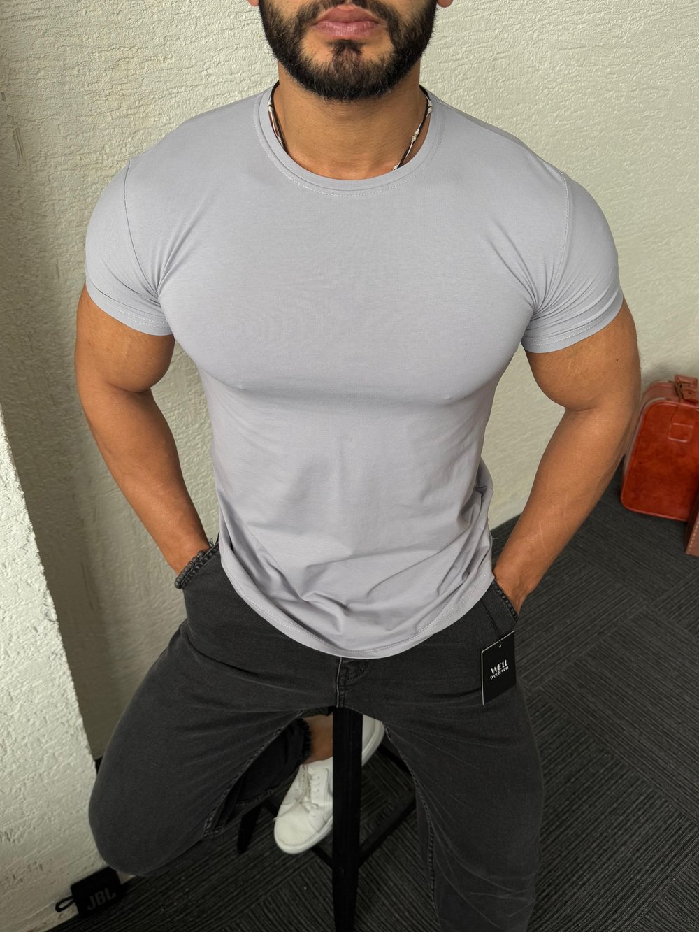 Gri Slim Fit Basic Tişört
