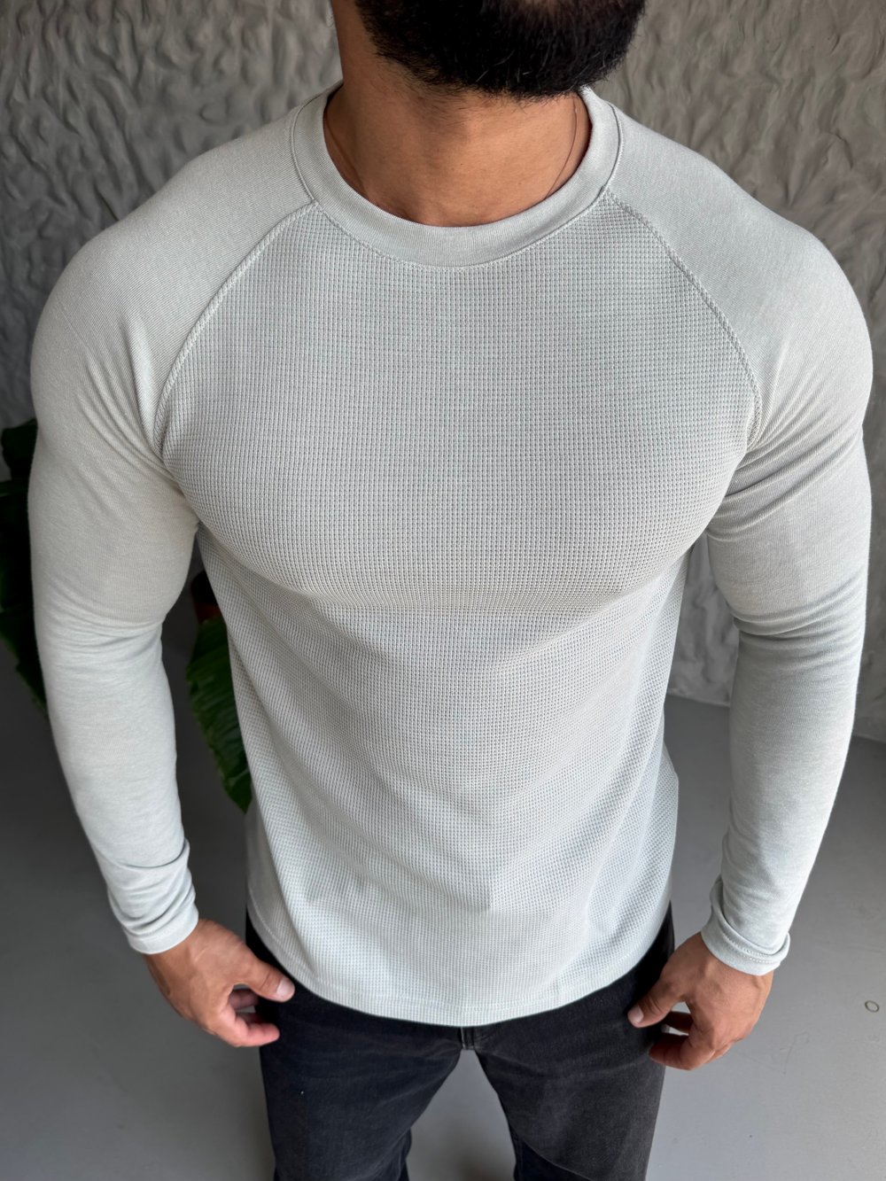 Gri Uzun Kol Reglan Kesim Sweat