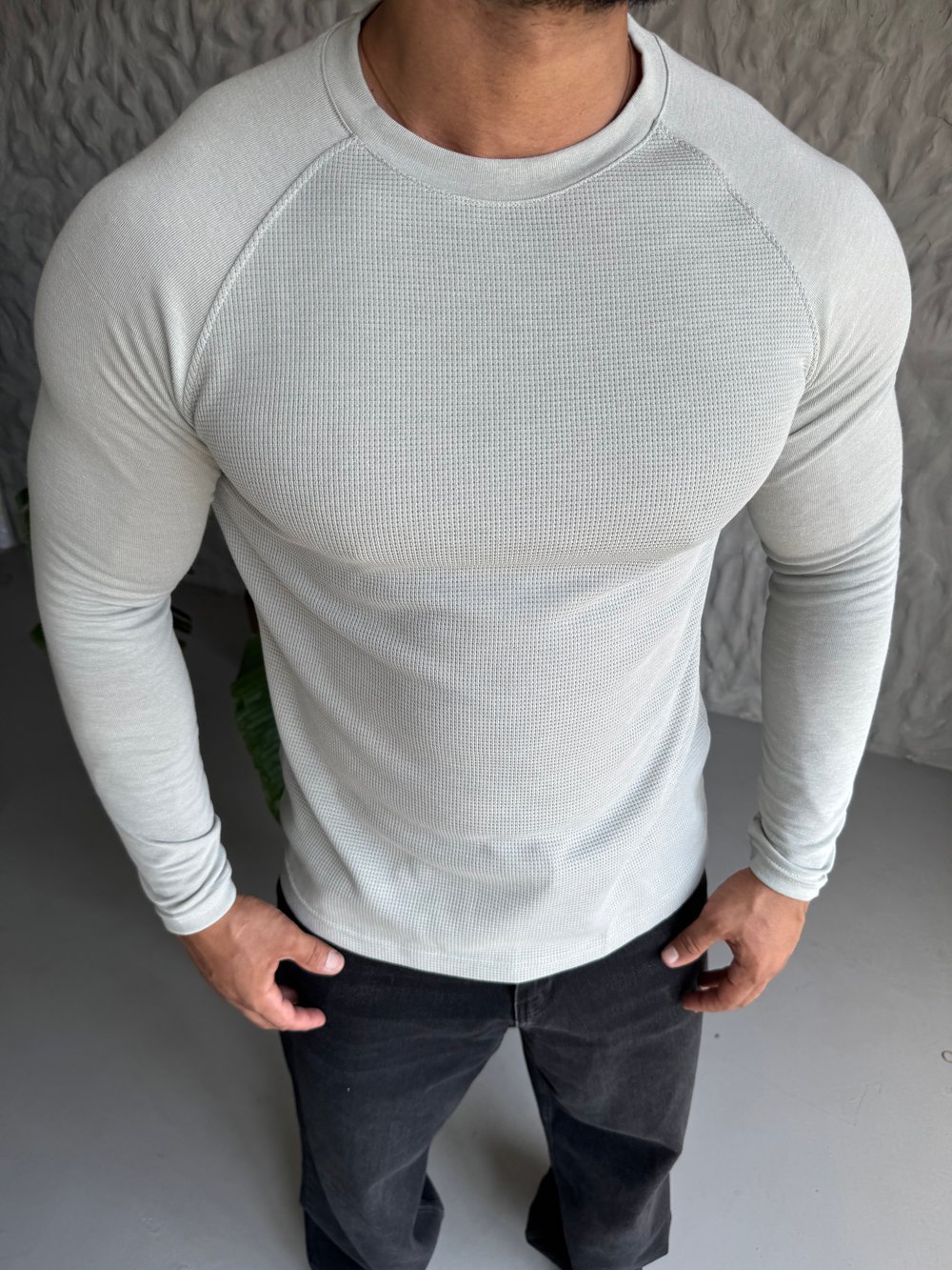 Gri Uzun Kol Reglan Kesim Sweat