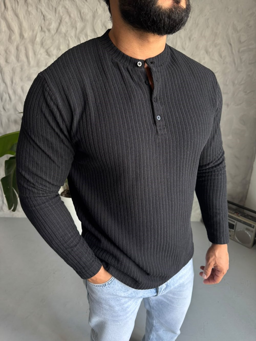 Helly Yaka Çizgi Detay Sweat Siyah