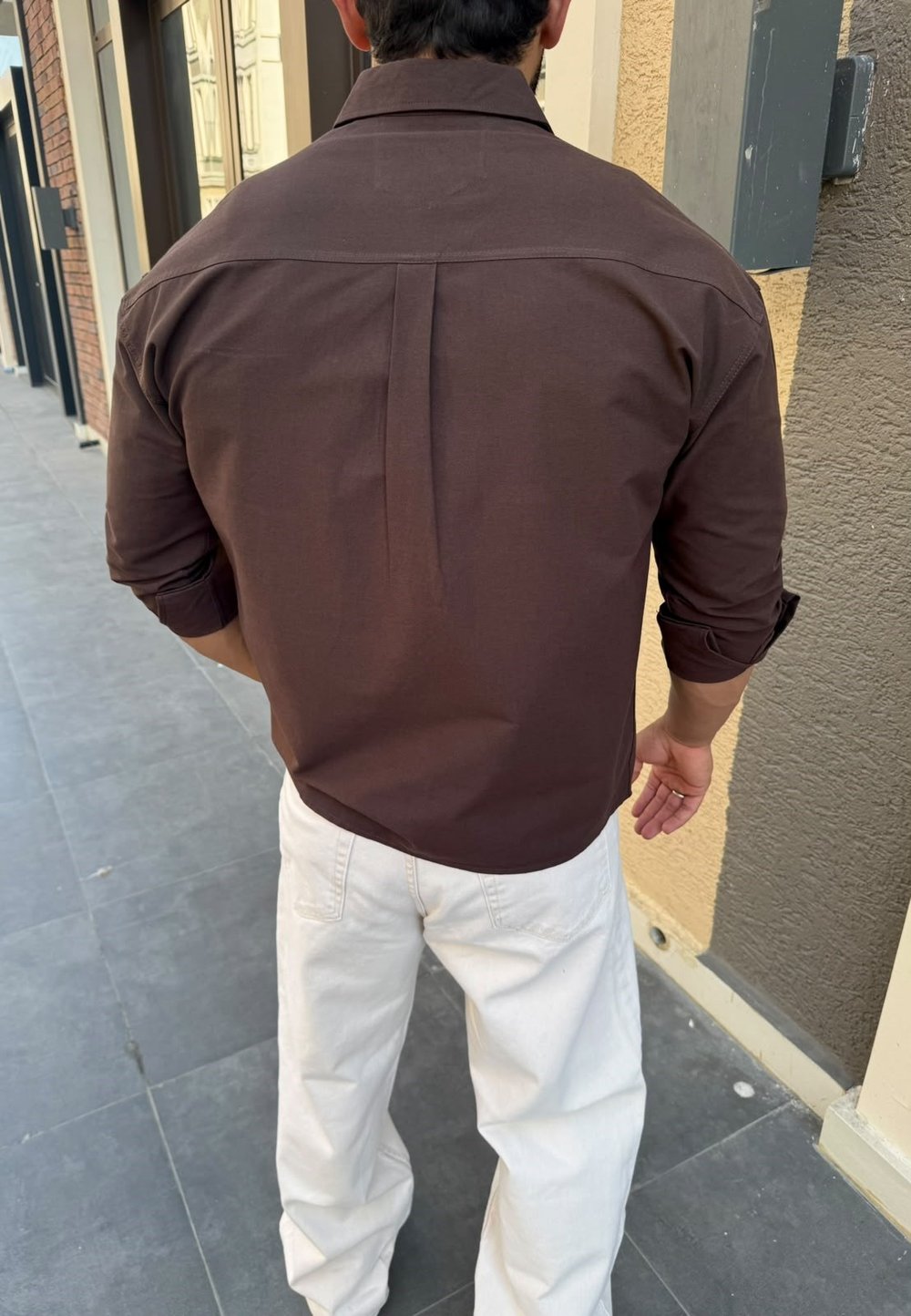 Kahve Basic Crop Uzun Kol Gömlek