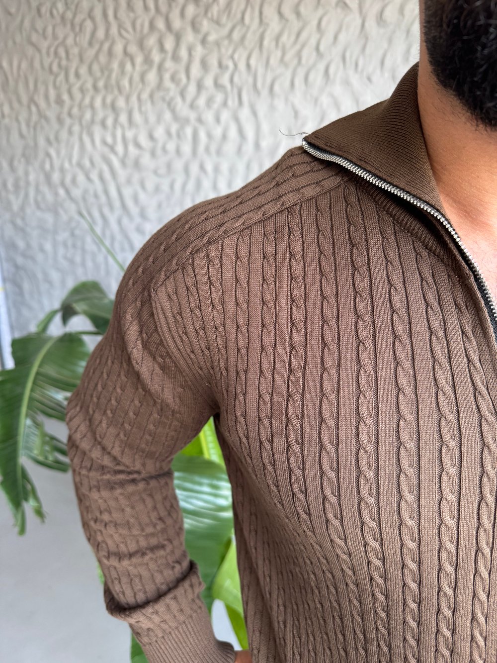 Kahverengi Örgü Detay Hırka Modeli