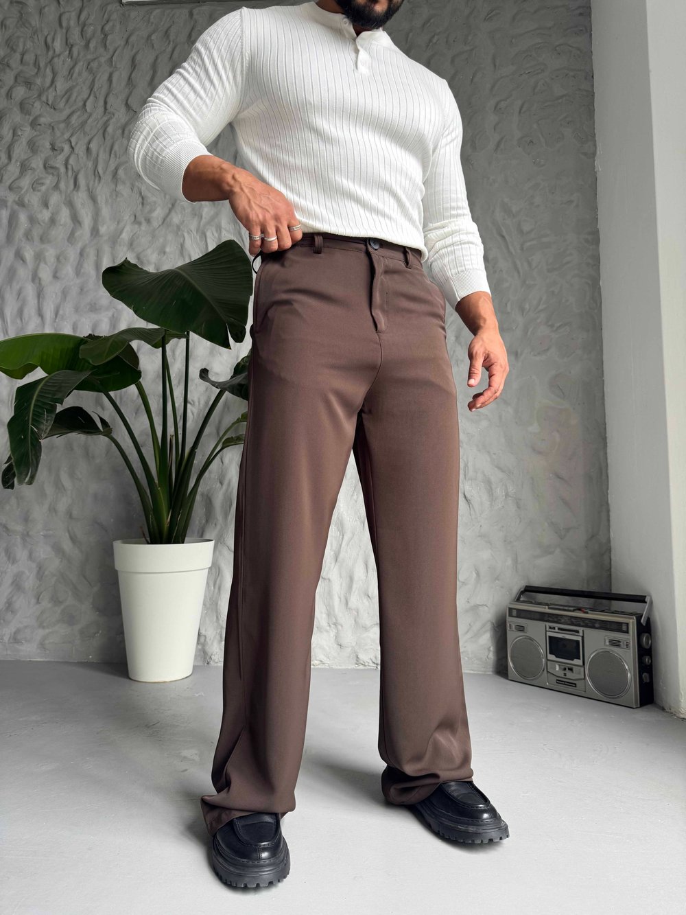 Kahverengi Premium İspanyol Paça Pantolon