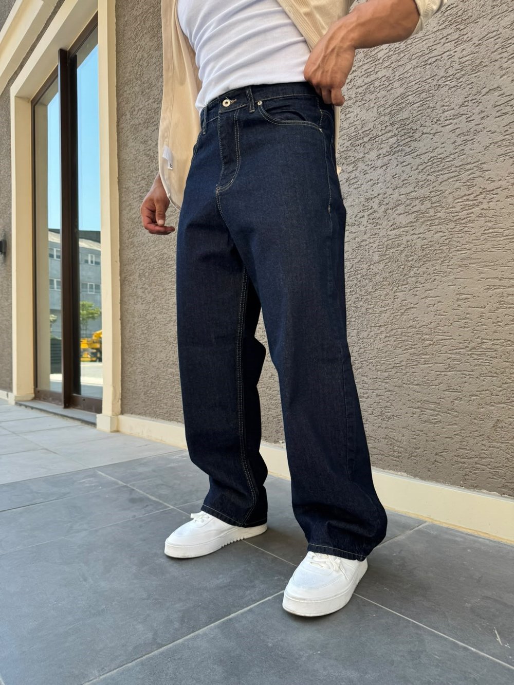 Koyu Mavi Extra Baggy Kot Pantolon