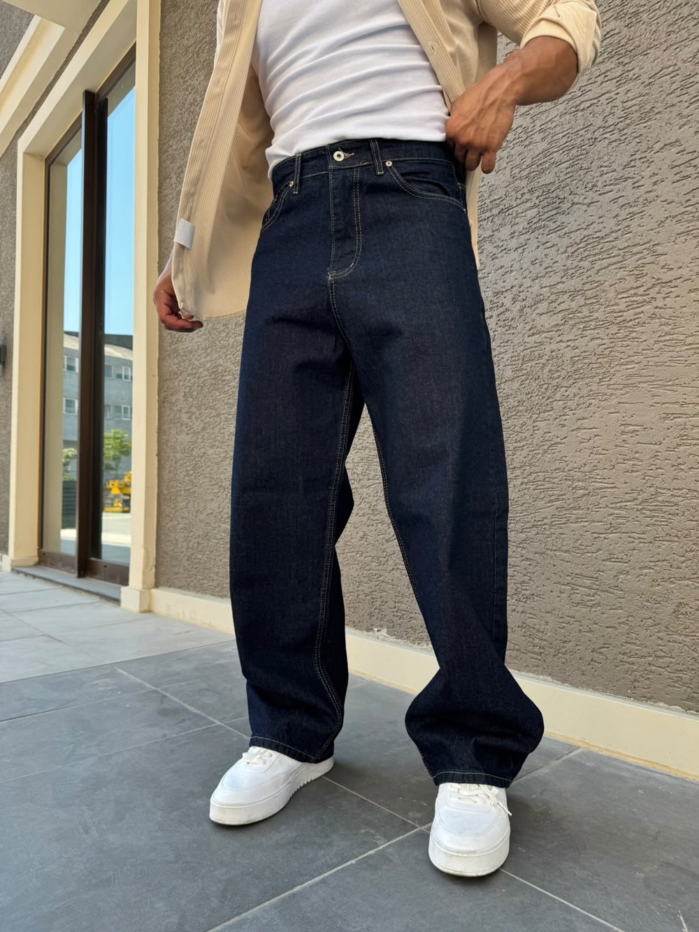 Koyu Mavi Extra Baggy Kot Pantolon
