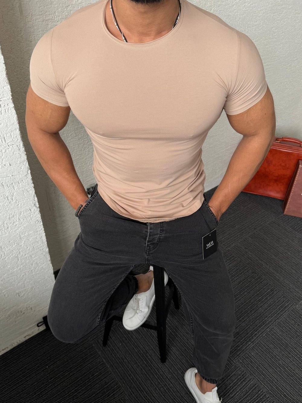 Krem Slim Fit Basic Tişört