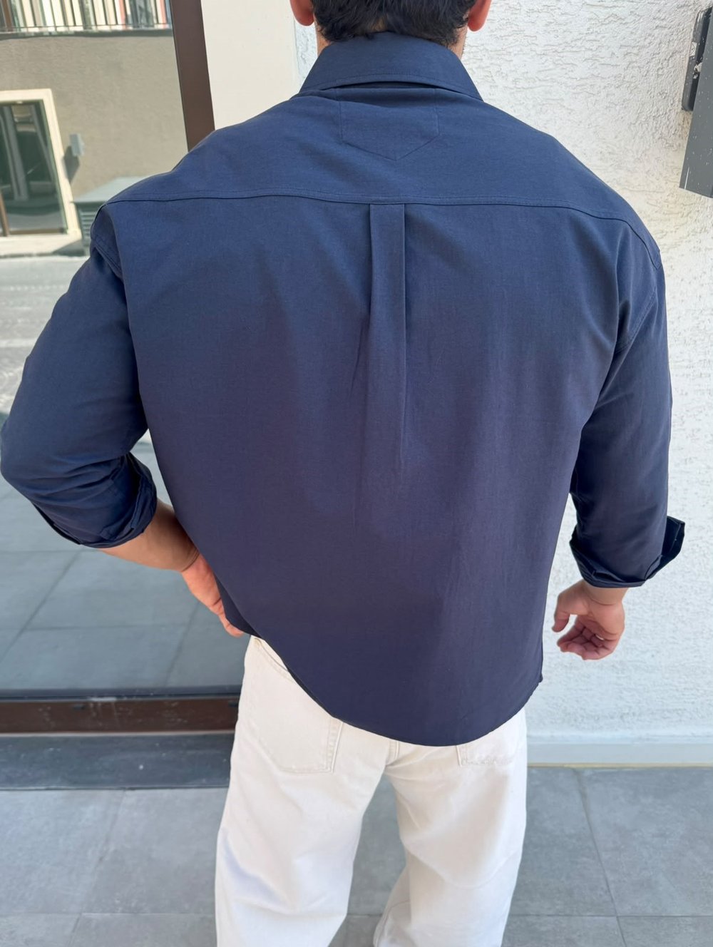 Lacivert Basic Crop Uzun Kol Gömlek