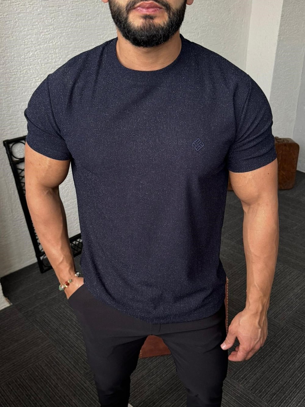Lacivert Nakış Baskı Tişört