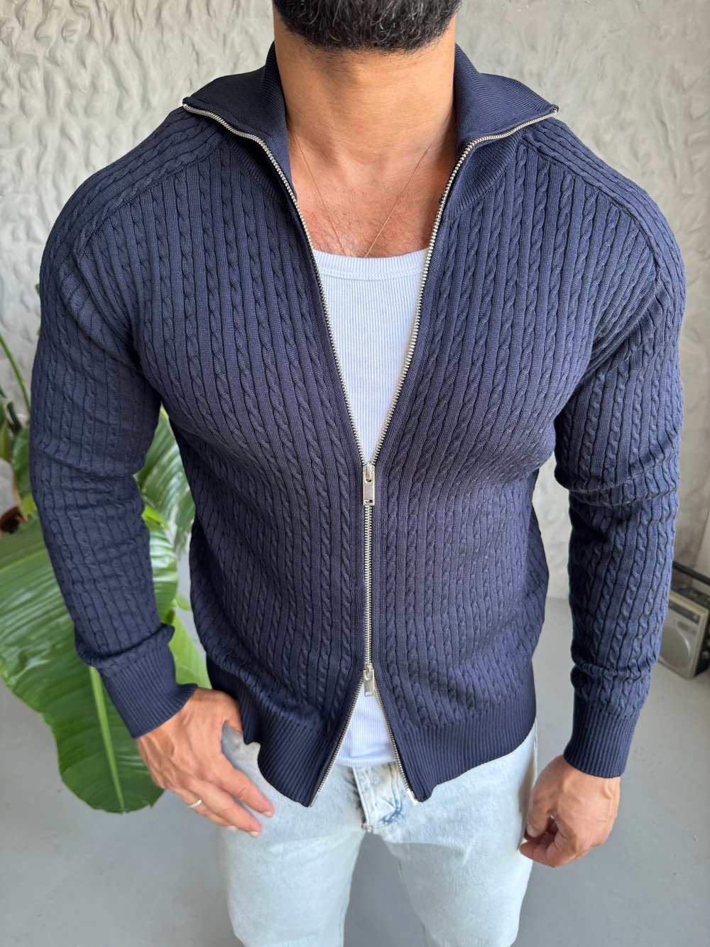 Lacivert Örgü Detay Hırka Modeli