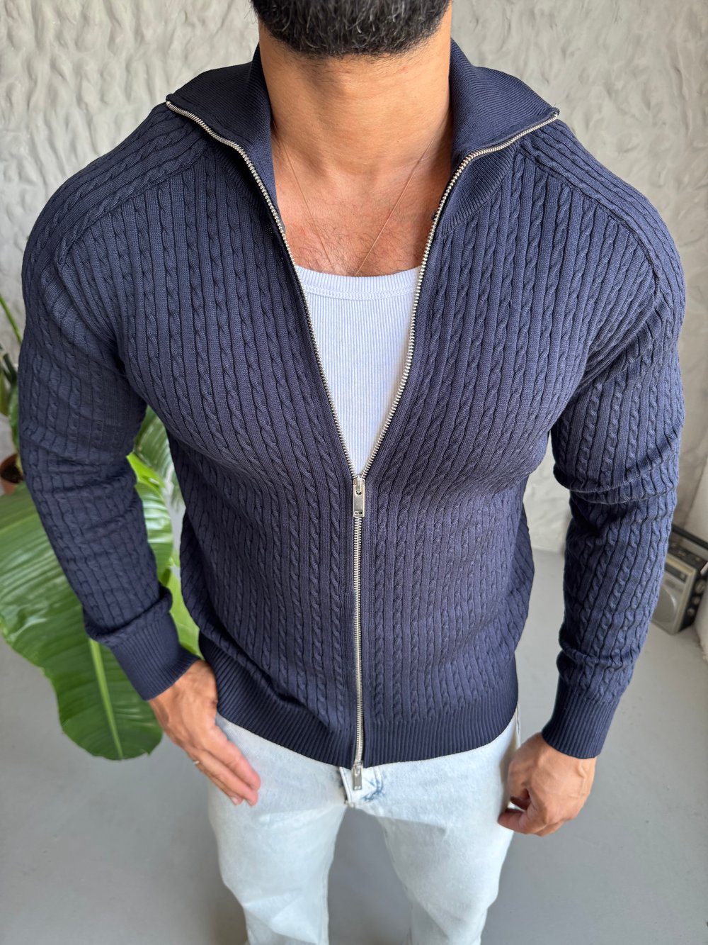 Lacivert Örgü Detay Hırka Modeli