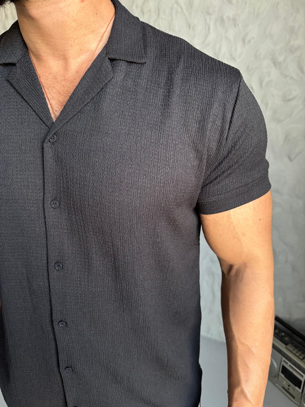 Siyah Gunny Yazlık Gömlek Modeli
