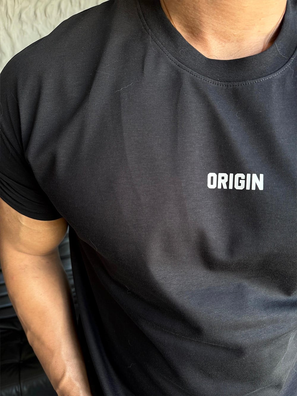 Siyah ORIGIN Baskı Kollar Omuz Dar Kesim Oversize Tişört