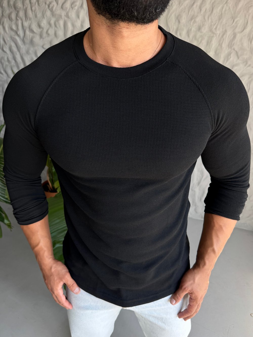 Siyah Uzun Kol Reglan Kesim Sweat