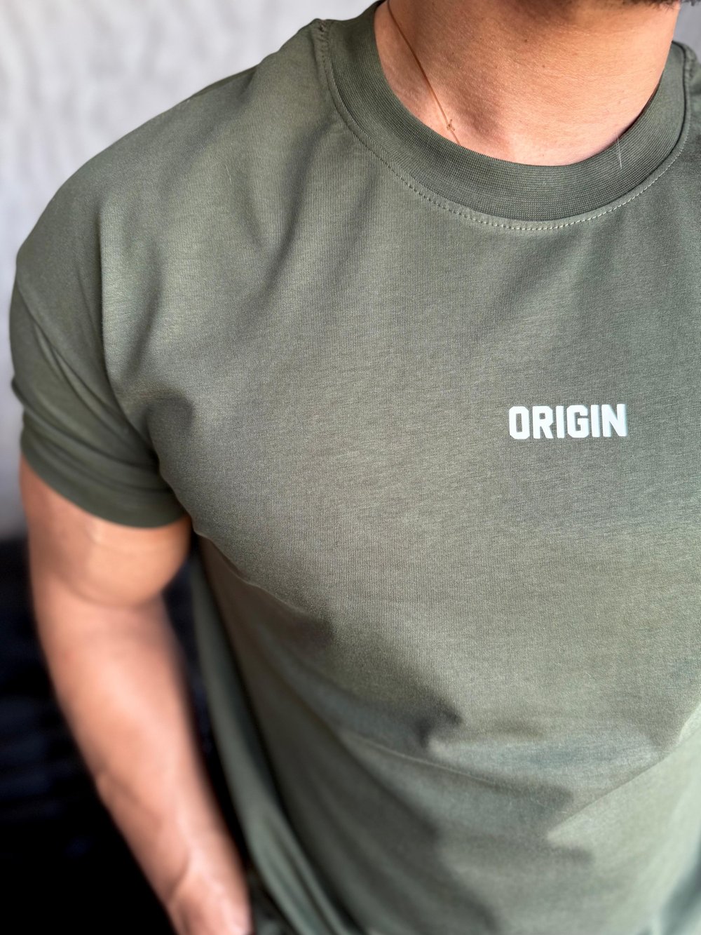 Su Yeşili ORIGIN Baskı Kollar Omuz Dar Kesim Oversize Tişört